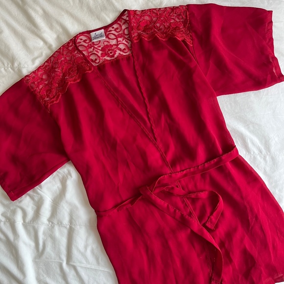 VINTAGE Secret Treasures lace flowy midi red robe - Picture 1 of 16